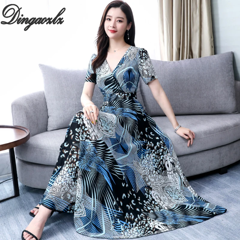 Dingaozlz 2019 New Summer Bohemian Long Beach dress V-Collar Slim Women Casual dress Fashion Chiffon Printed dress Plus size
Dingaozlz 2019 New Summer Bohemian Long Beach dress V-Collar Slim Women Casual dress Fashion Chiffon Printed dress Plus size