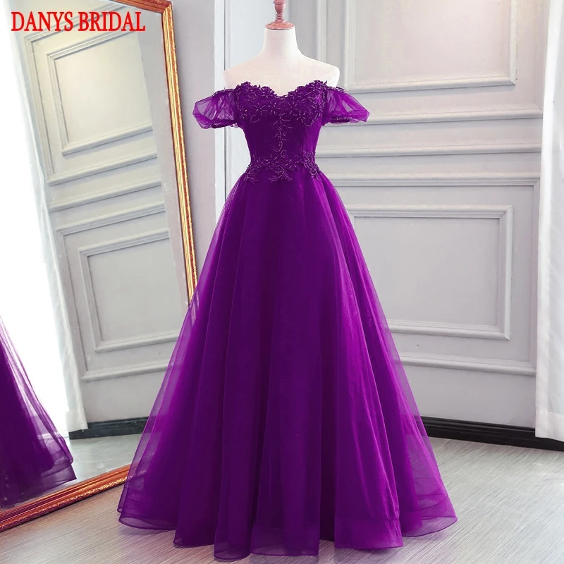 Long Lace Evening Dresses Party Women Beaded Off Shoulder Tulle Purple Formal Evening Gowns Dresses Wear robe de soiree longue
Long Lace Evening Dresses Party Women Beaded Off Shoulder Tulle Purple Formal Evening Gowns Dresses Wear robe de soiree longue