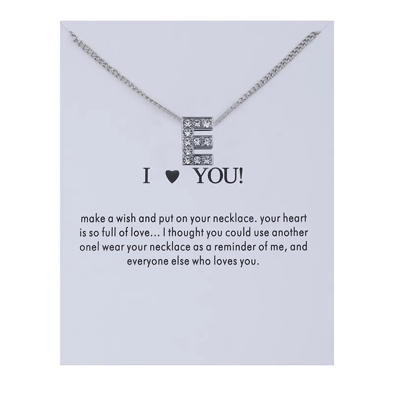 

Women Valentine's Day Gift Crystal Alphabet Initial Letters Message Card Necklace Pendant Women Necklaces I Love You Jewelry