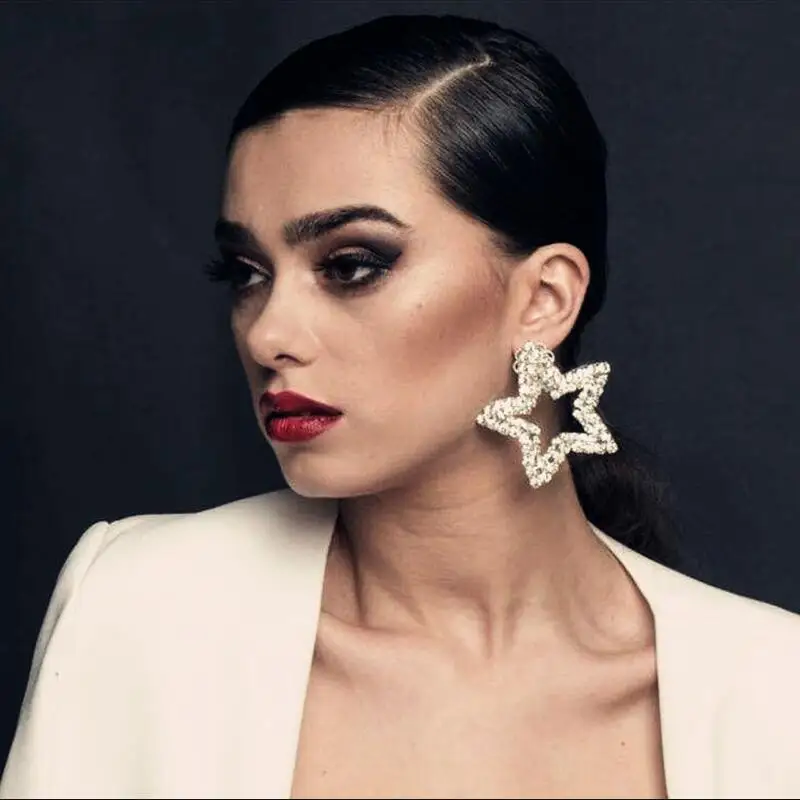 New hyperbole earrings silver Shiny Full Rhinestone Crystal Star Charms Big Stud Earrings for Women Fashion Jewelry Accessories
New hyperbole earrings silver Shiny Full Rhinestone Crystal Star Charms Big Stud Earrings for Women Fashion Jewelry Accessories