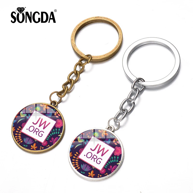 

SONGDA Fashion New JW.ORG Keychain Jehovah's Witness Gift Creative Pattern Glass Cabochon Pendant Car Key Chain Handmade Jewelry