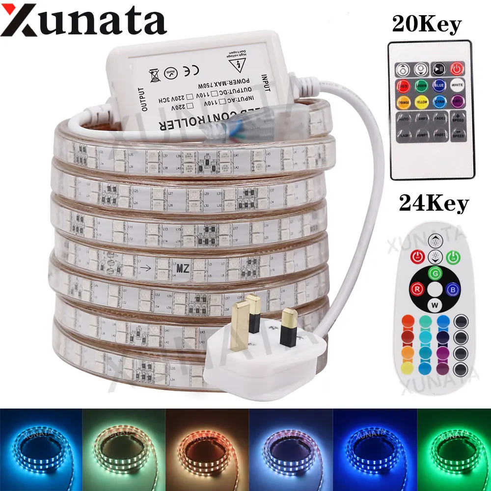 AC220V Led Light Strip 5050 LED Strip Light 120Leds/m Flexible IP67 Waterproof LED Tape With 20Key/24Key UK IR RGB Controller
AC220V Led Light Strip 5050 LED Strip Light 120Leds/m Flexible IP67 Waterproof LED Tape With 20Key/24Key UK IR RGB Controller