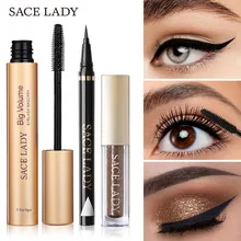Sace Wanita Profesional Eye Makeup Set Glitter Eyeshadow Eyeliner Hitam Mascara Membuat Eye Shadow Kit Kosmetik Tahan Air(China)