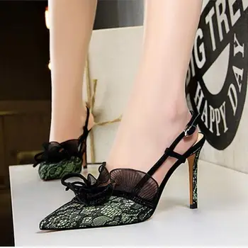 Sexy Lace Pumps Pointed Toe Cut Out Back Strap Buckle Sandals Women High Thin Heel Celebrity Dress Party Shoes
Sexy Lace Pumps Pointed Toe Cut Out Back Strap Buckle Sandals Women High Thin Heel Celebrity Dress Party Shoes