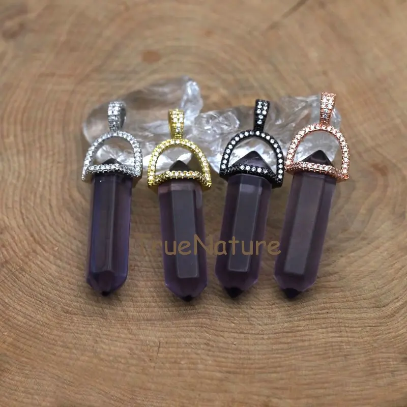 Fashion Double Terminated Amethysts Petite Nugget Charm Quartz Stone Pendant Cubic Micro Paved Findings In 45*10 mm PM7403
Fashion Double Terminated Amethysts Petite Nugget Charm Quartz Stone Pendant Cubic Micro Paved Findings In 45*10 mm PM7403