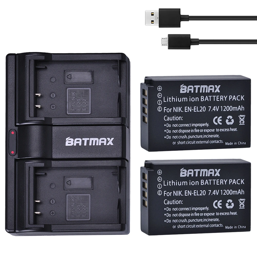 Аккумуляторная литий-ионная батарея Batmax, 2 шт., 1200 мАч, внешний аккумулятор EL20 ENEL20 + двойное зарядное устройство USB для камеры NIKON 1 J1 J2 J3 S1
Аккумуляторная литий-ионная батарея Batmax, 2 шт., 1200 мАч, внешний аккумулятор EL20 ENEL20 + двойное зарядное устройство USB для камеры NIKON 1 J1 J2 J3 S1