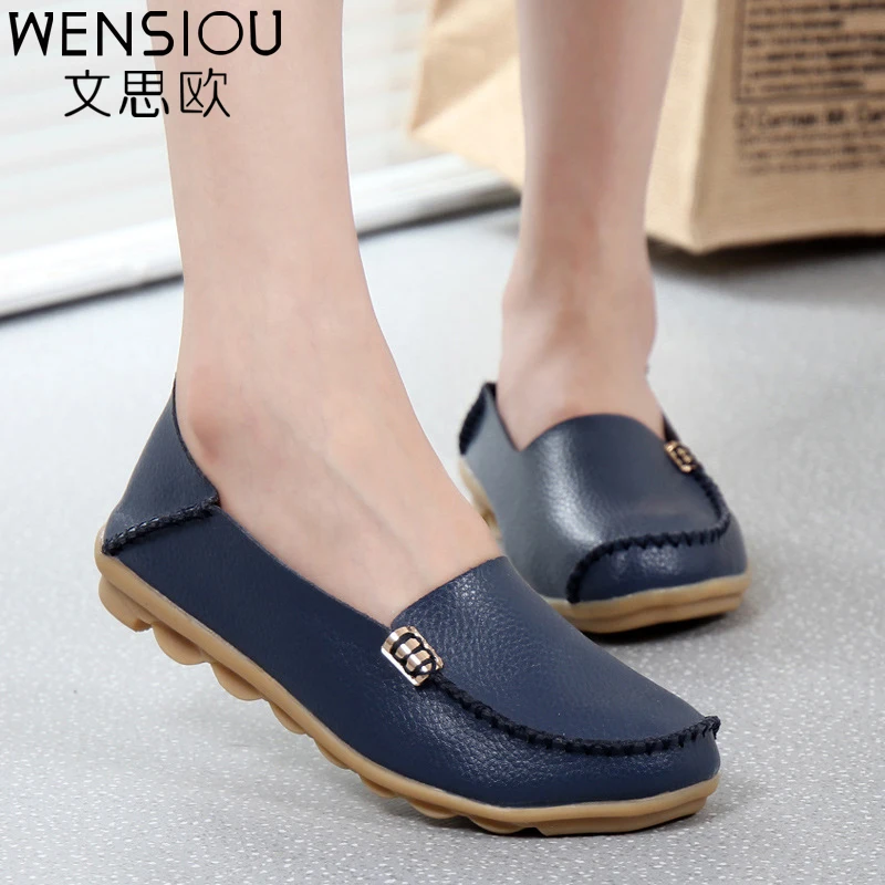 Image New fashion 2016 women spring autumn casual shoes woman solid color loafers mother genuine leather shoe female flats hot SRT432