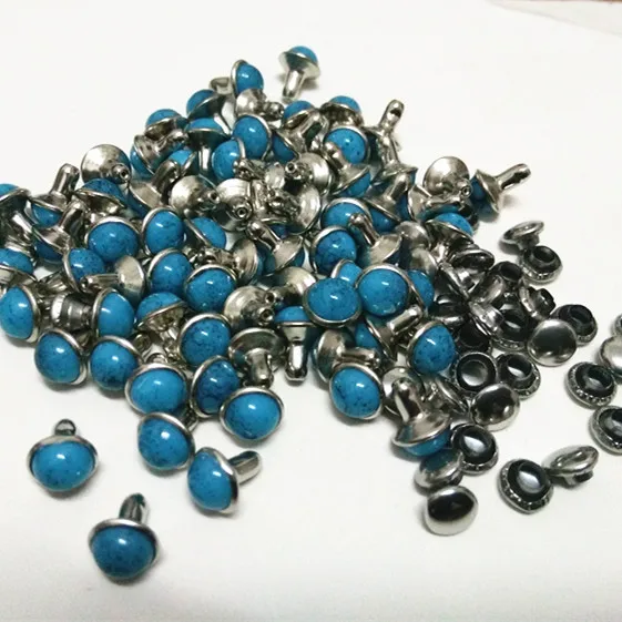 

DIY100PCS 8mm Accessories Blue Turquoise Crack Rivets Leather Craft Punk Studs Shipping Free