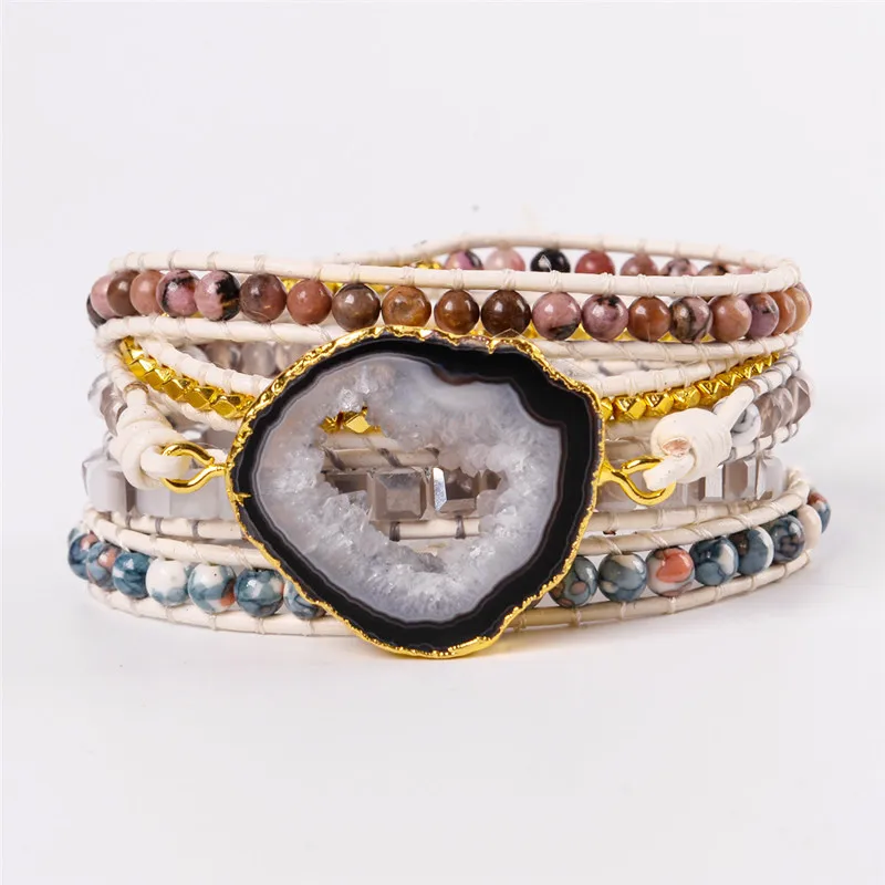 Unique Natural Stones Druzy Wrap Bracelet Female Handmade Boho Bracelet For Women Girls White Leather Bracelet Dropshipping
Unique Natural Stones Druzy Wrap Bracelet Female Handmade Boho Bracelet For Women Girls White Leather Bracelet Dropshipping