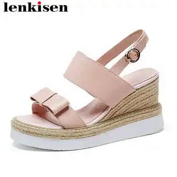 Lenkisen bowtie cow leather women sandals high bottom straw decoration buckle strap gladiator peep toe fashion summer shoes L33
Lenkisen bowtie cow leather women sandals high bottom straw decoration buckle strap gladiator peep toe fashion summer shoes L33