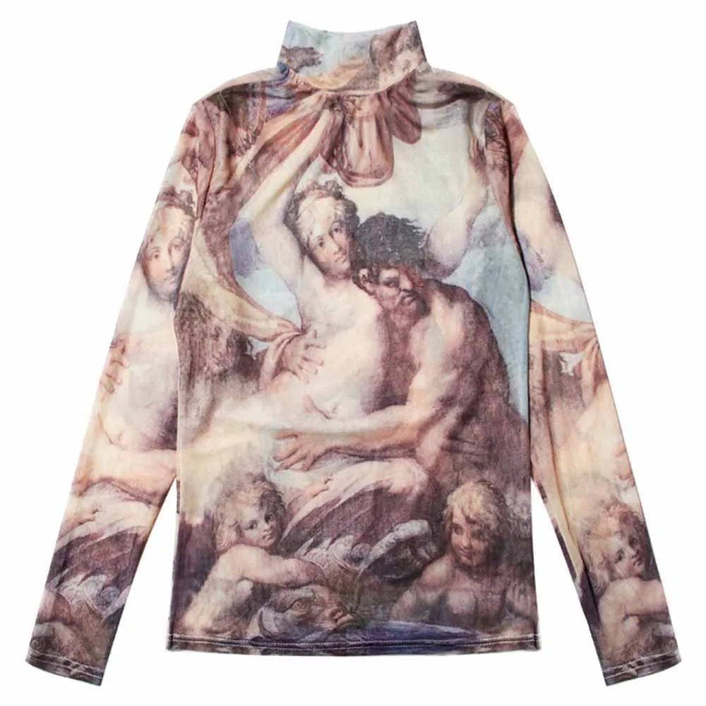 FIRSTTO Sexy Baroque Oil Painting Character Mesh T-Shirt Turtleneck Pullover See Through Long Sleeve Slim Tattoo Tee Top 2 Style
FIRSTTO Sexy Baroque Oil Painting Character Mesh T-Shirt Turtleneck Pullover See Through Long Sleeve Slim Tattoo Tee Top 2 Style