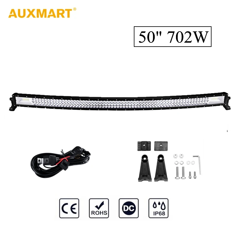 Auxmart Triple Row 50 inch 702W Curved LED Light Bar 234pcs LED Chips Work Light Lamp IP86 Waterproof Combo Spot Flood Beam
Auxmart Triple Row 50 inch 702W Curved LED Light Bar 234pcs LED Chips Work Light Lamp IP86 Waterproof Combo Spot Flood Beam