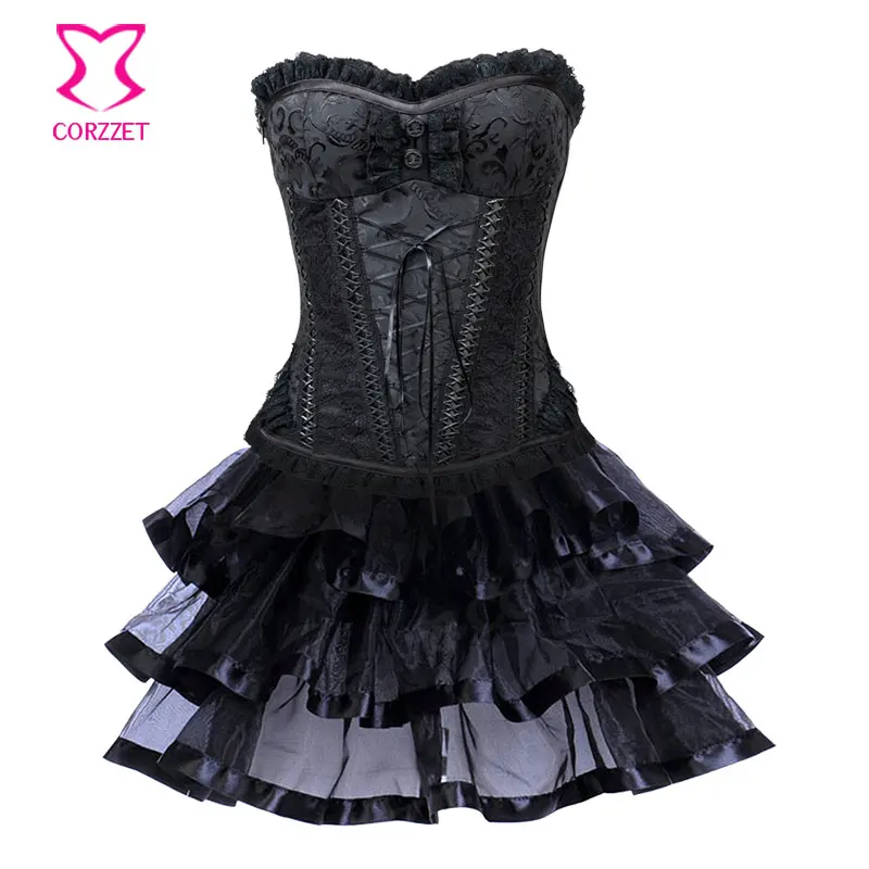 

Black Victorian Corset Skirt Gothic Clothing Steampunk Dress Lolita Corselet Sexy Corsets And Bustiers For Women Punk Dresses