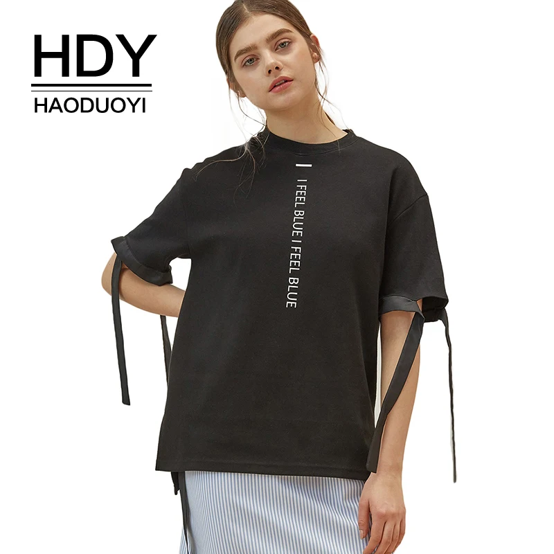 HDY Haoduoyi Women Loose Vertical Letters Print Bow Tie Cuff T Shirt Preppy Style O Neck Half Sleeve Side Split Tees
HDY Haoduoyi Women Loose Vertical Letters Print Bow Tie Cuff T Shirt Preppy Style O Neck Half Sleeve Side Split Tees