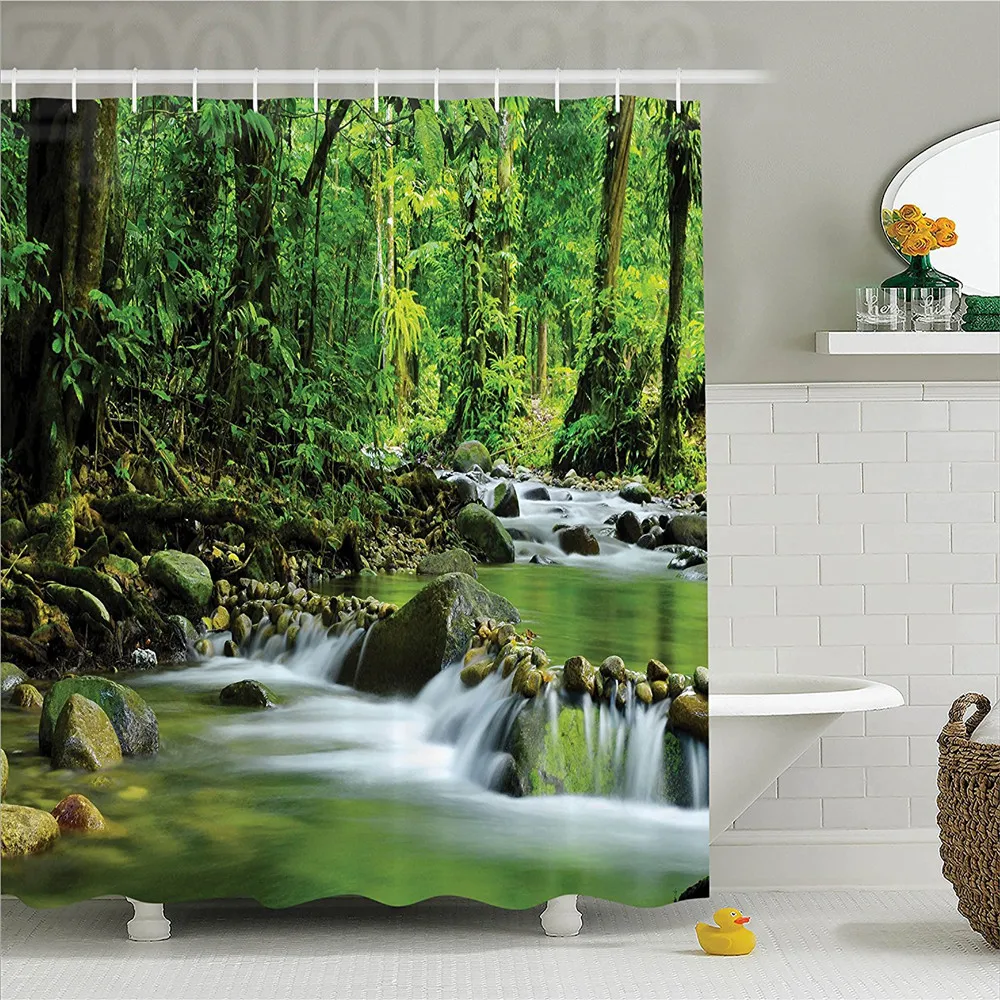 Rainforest Decorations Shower Curtain Set Mountain Stream in A Tropical Rain Forest Foliage Countryside Wilderness Scene Bathroo
Rainforest Decorations Shower Curtain Set Mountain Stream in A Tropical Rain Forest Foliage Countryside Wilderness Scene Bathroo
