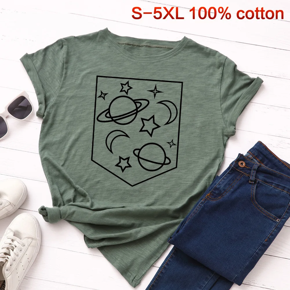 Plus Size 5XL New Moon Star Planet Print T Shirt Women 100% Cotton O Neck Short Sleeve Summer T-Shirt Tops Casual Tshirt
Plus Size 5XL New Moon Star Planet Print T Shirt Women 100% Cotton O Neck Short Sleeve Summer T-Shirt Tops Casual Tshirt