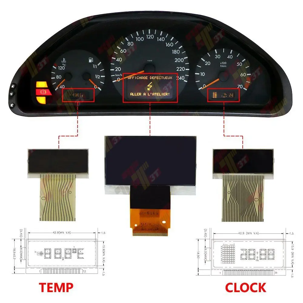 Dashboard Display For Mercedes E-class(W210) 1998-2002, right and left displayer of instrument cluster
Dashboard Display For Mercedes E-class(W210) 1998-2002, right and left displayer of instrument cluster