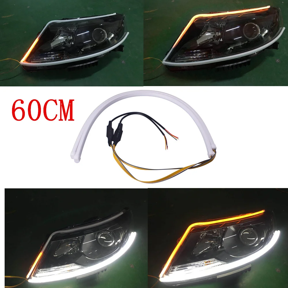 2X 60cm Daytime Running Light Universial Flexible Soft Tube Guide Car LED Strip White DRL and Flowing Yellow Turn Signal Light
2X 60cm Daytime Running Light Universial Flexible Soft Tube Guide Car LED Strip White DRL and Flowing Yellow Turn Signal Light