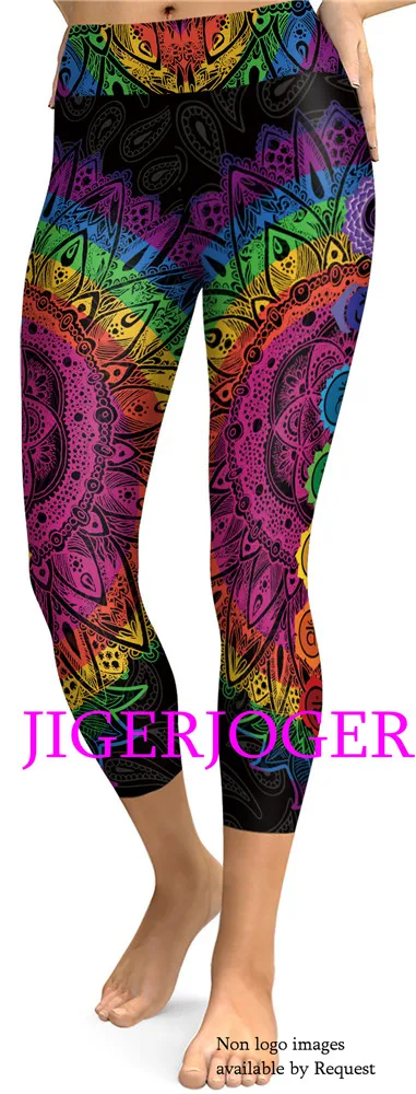JIGERJOGER Spring Yellow Ganesha Capris Leggings JIGERJOGER Spring Yellow Ganesha Capris Leggings