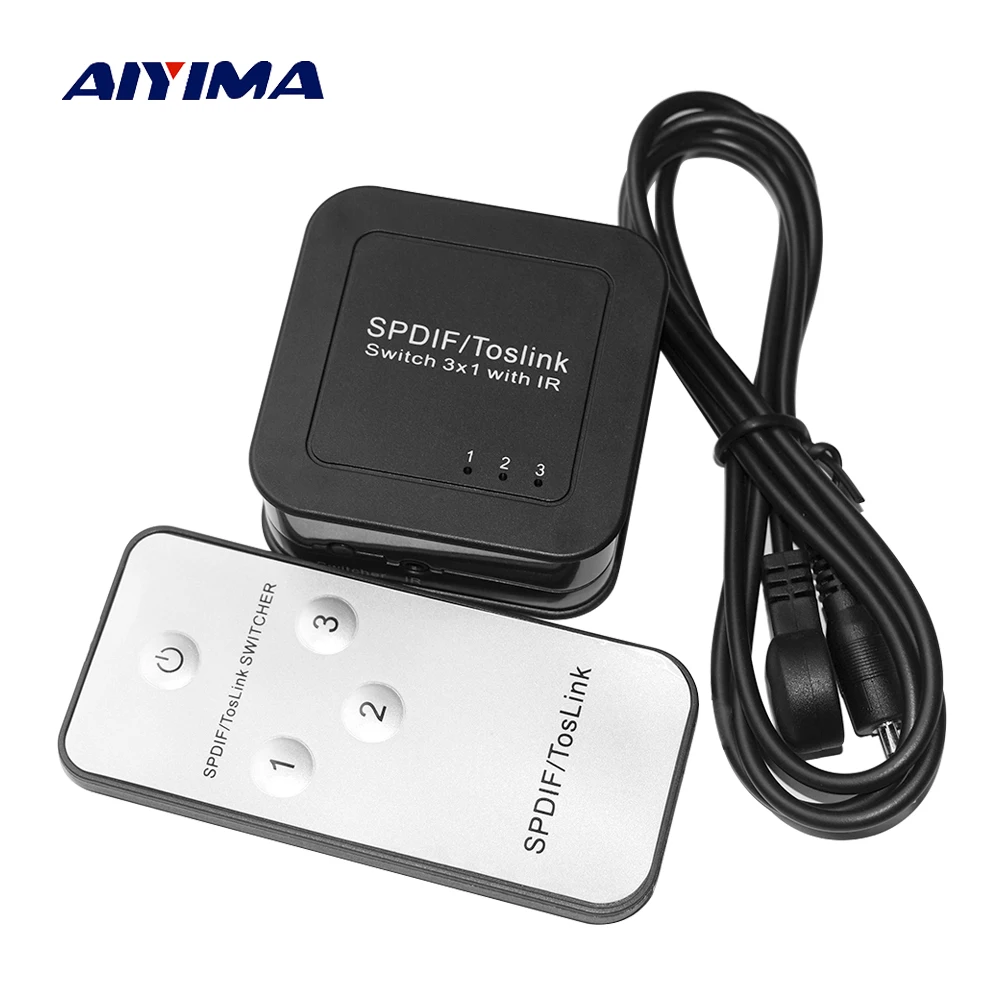 AIYIMA HD Digital Optical Audio Switch SPDIF TosLink Switch 3X1 With IR Digital Audio Switcher Optical Audio splitter 3 In 1 Out 
AIYIMA HD Digital Optical Audio Switch SPDIF TosLink Switch 3X1 With IR Digital Audio Switcher Optical Audio splitter 3 In 1 Out
