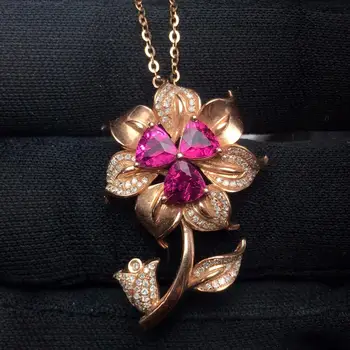 Fine Jewelry Real 18K Gold AU750 Flower Natural 100% Tourmaline Pendant 2.3ct Diamond Pendant Gemstone Necklaces for Women
Fine Jewelry Real 18K Gold AU750 Flower Natural 100% Tourmaline Pendant 2.3ct Diamond Pendant Gemstone Necklaces for Women