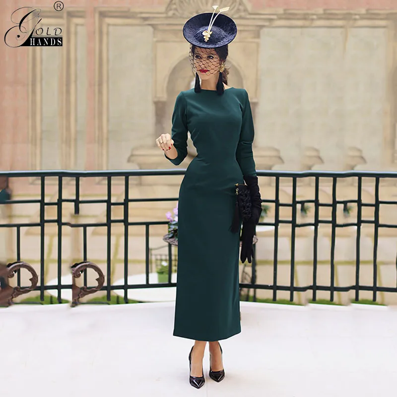 Gold Hands Vintage Women High Waist Backless Solid Bodycon Dress Fashion Lady Bow Button Dress Long Sleeve Ankle-length Dresses
Gold Hands Vintage Women High Waist Backless Solid Bodycon Dress Fashion Lady Bow Button Dress Long Sleeve Ankle-length Dresses