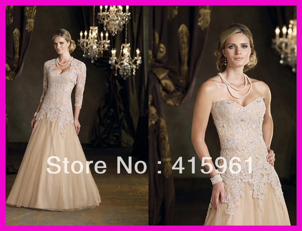 Champagne Beaded Lace Long Sleeves Mother of the Bride Gowns With Jacket M564
Champagne Beaded Lace Long Sleeves Mother of the Bride Gowns With Jacket M564