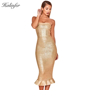 Halinfer 2018 New summer women dress sexy bodycon Gold Strapless Ruffles elegant celebrity party dresses vestidos wholesale
Halinfer 2018 New summer women dress sexy bodycon Gold Strapless Ruffles elegant celebrity party dresses vestidos wholesale