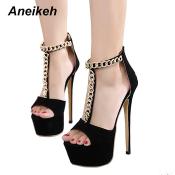 Aneikeh Women T Strap Chain Stiletto Heels Shoes Platform 16CM Ultra High Sandals Summer Open Toe Sandals Women 999-17# Black
Aneikeh Women T Strap Chain Stiletto Heels Shoes Platform 16CM Ultra High Sandals Summer Open Toe Sandals Women 999-17# Black