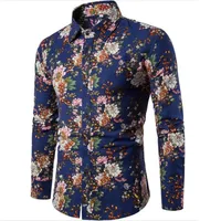 New Brand-Clothing 2018 Fashion Shirt Male Flax Dress Shirts Slim Fit Turn-Down Men Long Sleeve Mens Hawaiian Shirt Big Sizes5XL image