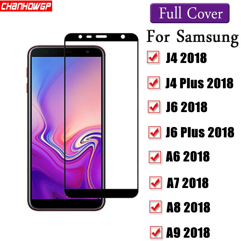 Полное покрытие закаленное стекло для Samsung Galaxy J4 J6 Plus J8 2018 Защита экрана A9 A6 A7 A8 |