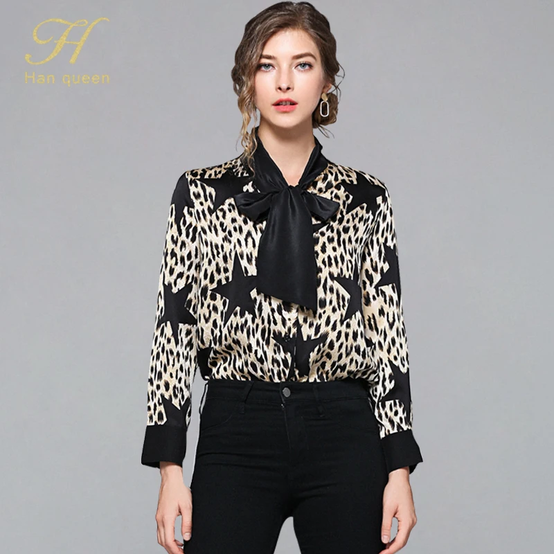 H Han Queen Blouses Women's Office Lady Chiffon Shirt Top Long Sleeve Leopard Print Female Blouse Summer Bow Blusas Vintage Tops
H Han Queen Blouses Women's Office Lady Chiffon Shirt Top Long Sleeve Leopard Print Female Blouse Summer Bow Blusas Vintage Tops