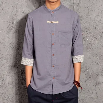 Three Quarter Sleeve Stand Up Collar Folk-Custom Style Men T Shirts Linen Loose Leisure T-Shirt Fancy All Match Camisetas
Three Quarter Sleeve Stand Up Collar Folk-Custom Style Men T Shirts Linen Loose Leisure T-Shirt Fancy All Match Camisetas