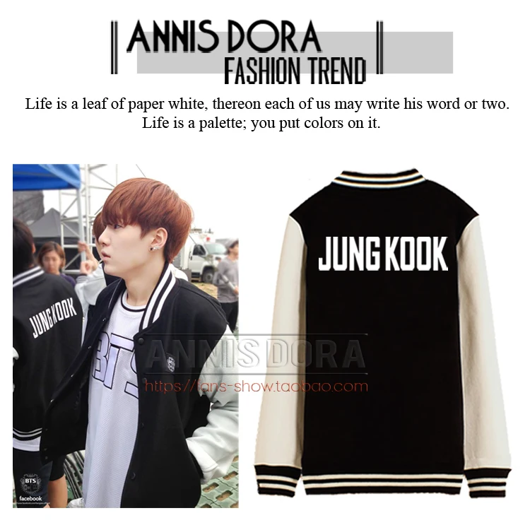 KPOP Bangtan Boys SUGA JIN JIMIN V JHOPE JUNGKOOK RAPMONSTER name same style Thick Baseball Jacket
KPOP Bangtan Boys SUGA JIN JIMIN V JHOPE JUNGKOOK RAPMONSTER name same style Thick Baseball Jacket