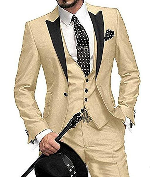 Beige Groom Tuxedos Black Peak Lapel Groomsmen Mens Wedding Dress Popular Man Jacket Blazer 3 Piece Suit(Jacket+Pants+Vest+Tie
Beige Groom Tuxedos Black Peak Lapel Groomsmen Mens Wedding Dress Popular Man Jacket Blazer 3 Piece Suit(Jacket+Pants+Vest+Tie