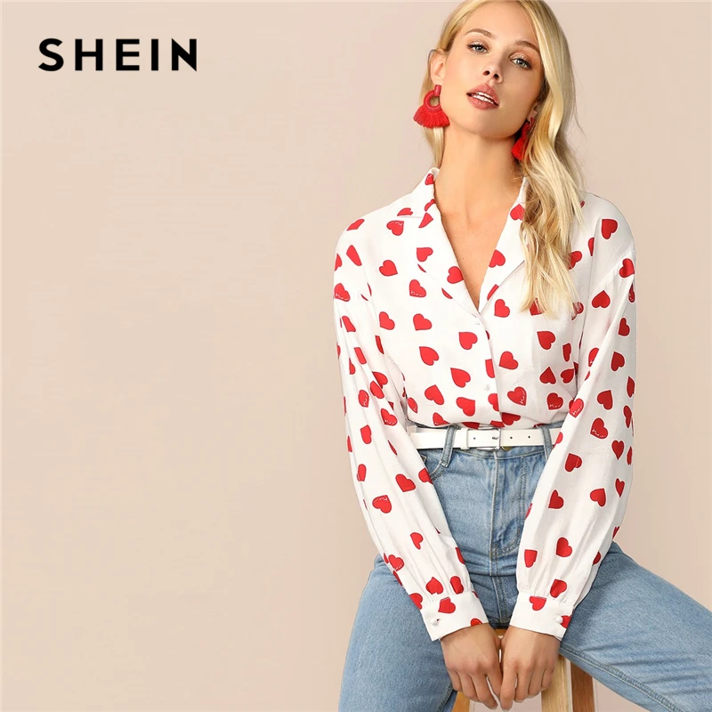 SHEIN Heart Print Notch Collar Blouse Spring Autumn Long Sleeve Tops 2019 New Fashion Women Bishop Sleeve White Blouses
SHEIN Heart Print Notch Collar Blouse Spring Autumn Long Sleeve Tops 2019 New Fashion Women Bishop Sleeve White Blouses