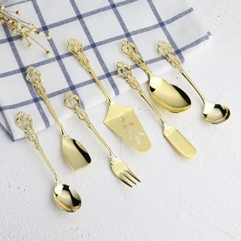 Vintage Flower Handle Mini Tea Spoon Fork Cutlery Set Gold Plated Dessert Ice Cream Spoons Butter Knife Kitchen Tools 2pcs/lot
Vintage Flower Handle Mini Tea Spoon Fork Cutlery Set Gold Plated Dessert Ice Cream Spoons Butter Knife Kitchen Tools 2pcs/lot