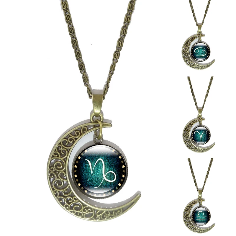 12 Constellation Pendant Necklace Zodiac Glass Cabochon Jewelry Bronze Crescent Moon Chain Necklaces for women birthday gift
12 Constellation Pendant Necklace Zodiac Glass Cabochon Jewelry Bronze Crescent Moon Chain Necklaces for women birthday gift
