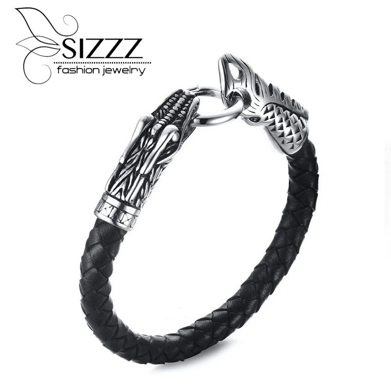 Punk Braided Leather Bracelet Jewelry Stainless Steel Dragon Tap Clasp Bangles Black Fashion Jewelry Gifts
Punk Braided Leather Bracelet Jewelry Stainless Steel Dragon Tap Clasp Bangles Black Fashion Jewelry Gifts