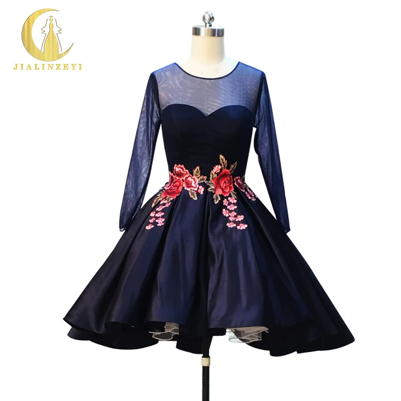 Rhine Real Sample Image Long Sleeves Navy Blue Flowers embroidered Front Short Long Back Knee Length Prom Dress
Rhine Real Sample Image Long Sleeves Navy Blue Flowers embroidered Front Short Long Back Knee Length Prom Dress