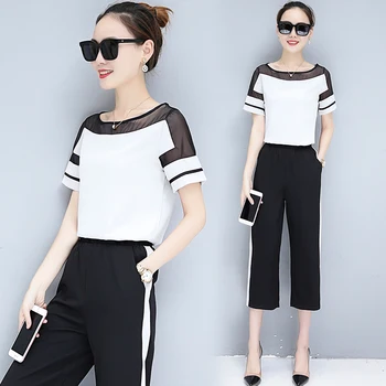 Korean Fashion new ladies outfit short-sleeved chiffon blouse & wide-legged pants two-piece clothing set 2018 summer vestidos
Korean Fashion new ladies outfit short-sleeved chiffon blouse & wide-legged pants two-piece clothing set 2018 summer vestidos