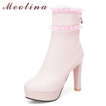 Meotina High Heel Boots Women Mid Calf Boots Winter Ruffles Zipper Short Boots Sexy Ladies Shoes Autumn Beige Pink Black 43
Meotina High Heel Boots Women Mid Calf Boots Winter Ruffles Zipper Short Boots Sexy Ladies Shoes Autumn Beige Pink Black 43