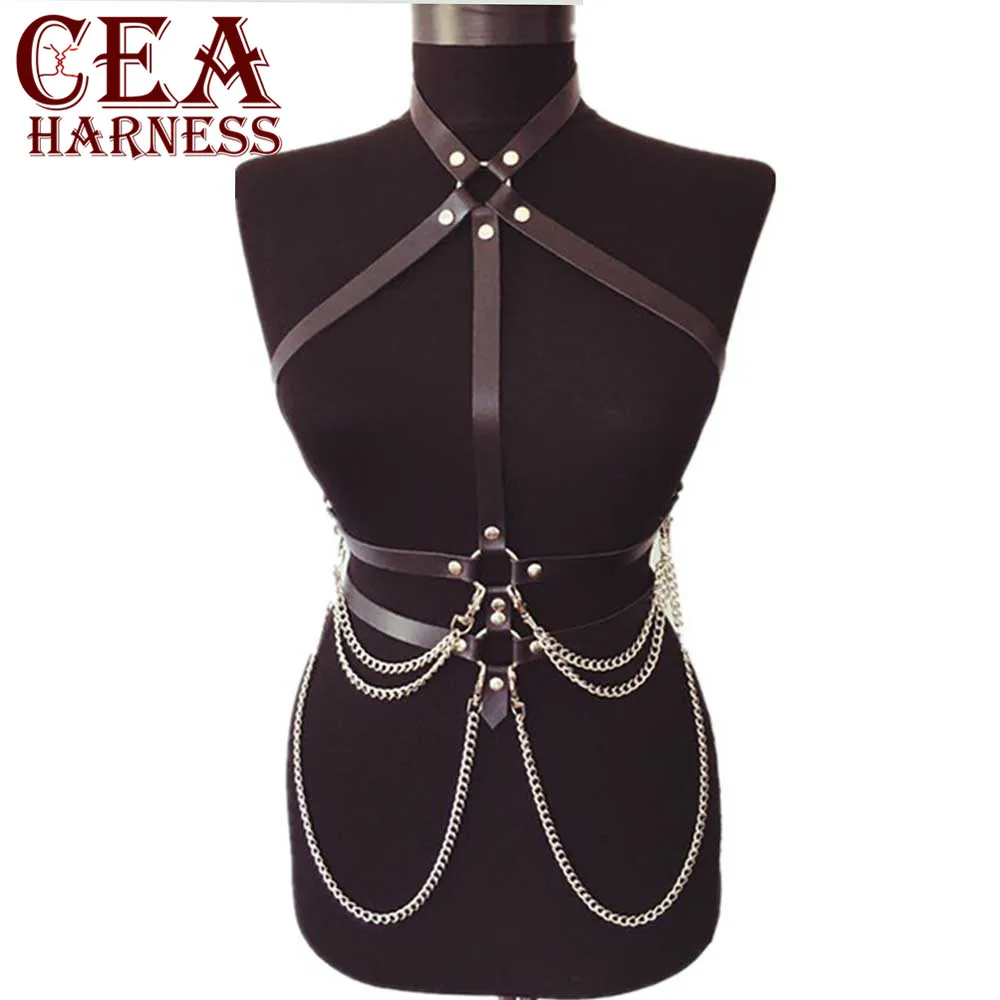 CEA.HARNESS Sexy Women Belts Punk Rock Halterneck Choker Gothic Leather Harness Bondage Cage Bustier Corset Sculpting Chest
CEA.HARNESS Sexy Women Belts Punk Rock Halterneck Choker Gothic Leather Harness Bondage Cage Bustier Corset Sculpting Chest