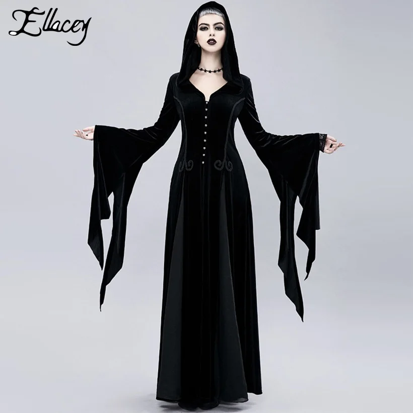 Gothic Women's Black Velvet Hooded Dress Halloween Cosplay Costume Female Party Dress Priestess Witch Vampire Long Maxi Dresses
Gothic Women's Black Velvet Hooded Dress Halloween Cosplay Costume Female Party Dress Priestess Witch Vampire Long Maxi Dresses