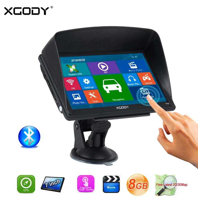 

XGODY 715 7" Car Navigator Capacitive Touch Screen 128MB+8GB Truck GPS Navigation FM Bluetooth Reverse Camera Free Map Sat Nav