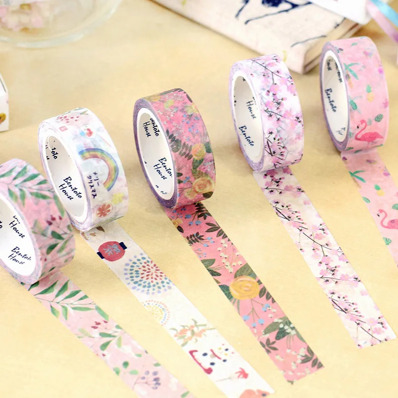 

1PC Kawaii Flower Washi Tape Cartoon Flamingo Masking Tape Decor Adhesive Tape For Kids DIY Scrapbooking Diary Photos Albums