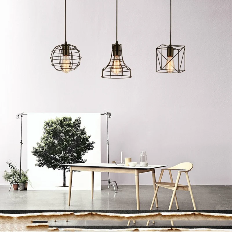 Vintage Black Metal Pendant Light Industrial Hanging Loft Pendant Lamp Retro Suspension Indoor Pendant Lights Bar Restaurant Dining Room (22)