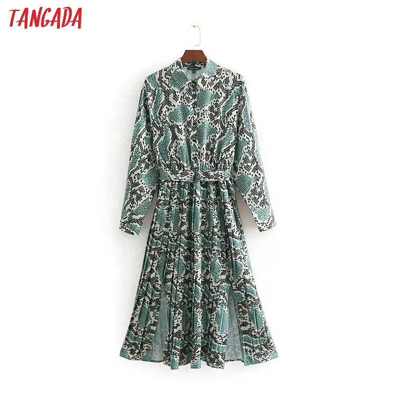 Tangada women green shirt dress snake print vintage lady side open 2019 belt dress cozy female midi dress vestidos CC414
Tangada women green shirt dress snake print vintage lady side open 2019 belt dress cozy female midi dress vestidos CC414