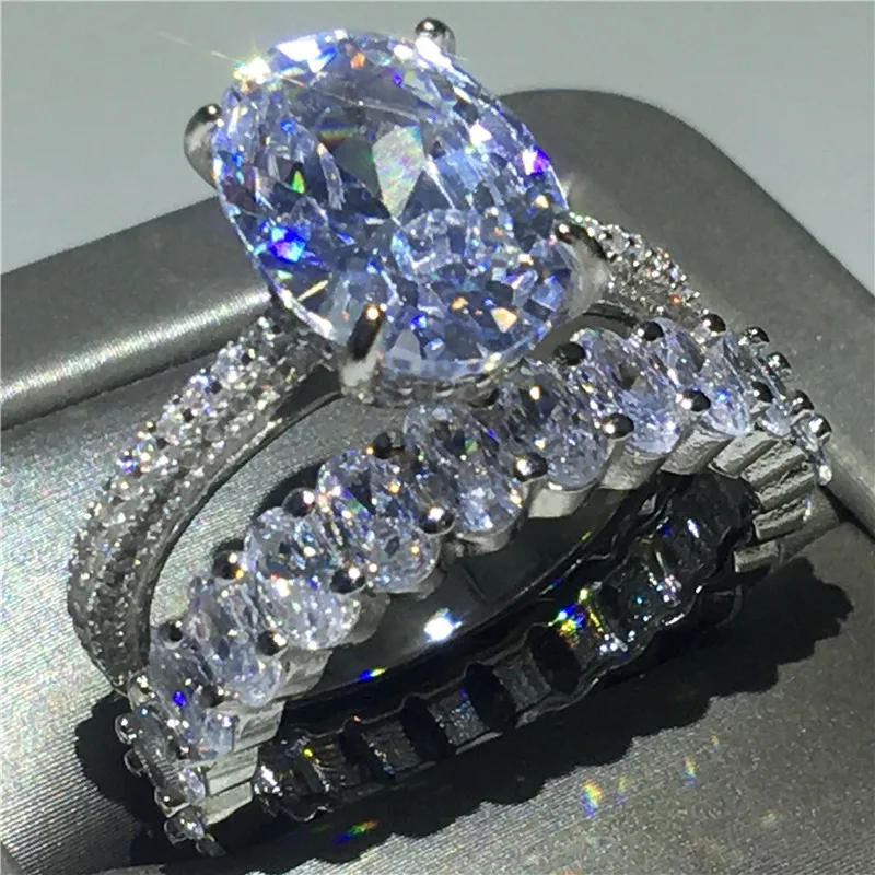 Luxury ring Bridal sets 100% Soild 925 Sterling silver Oval AAAA cz Engagement Wedding Band Rings for women Jewelry | Украшения и