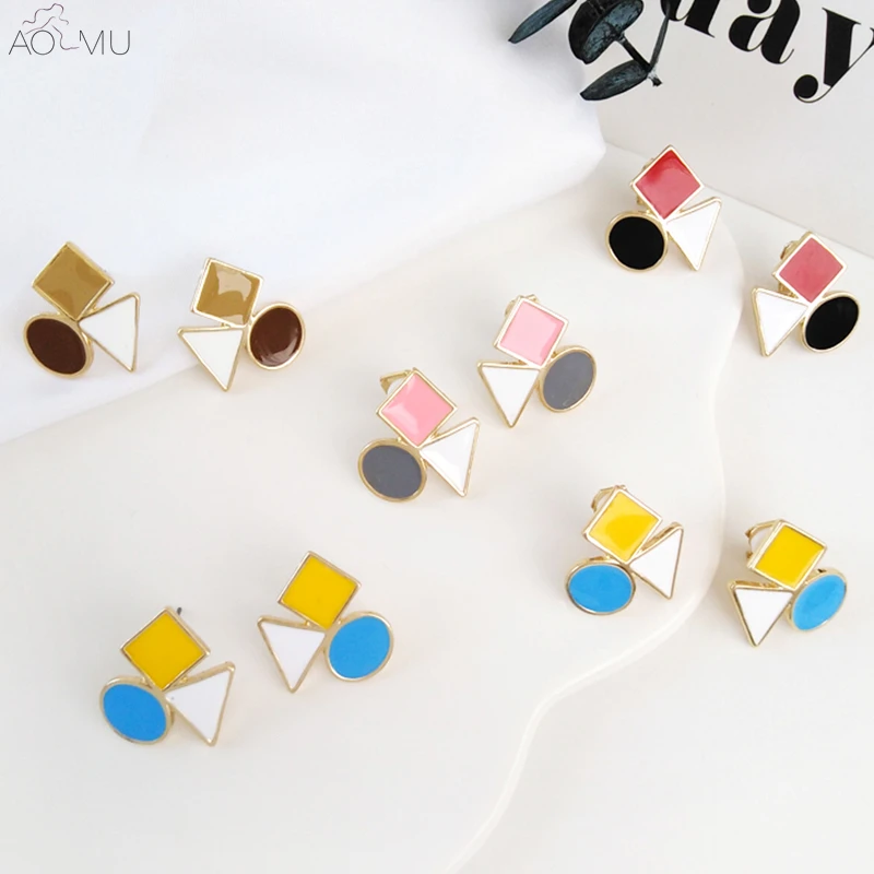 AOMU Korea Fashion Hit Color Metal Enamel Geometric Square Round Triangle Stud Earrings for Women Girl Party Gift
AOMU Korea Fashion Hit Color Metal Enamel Geometric Square Round Triangle Stud Earrings for Women Girl Party Gift